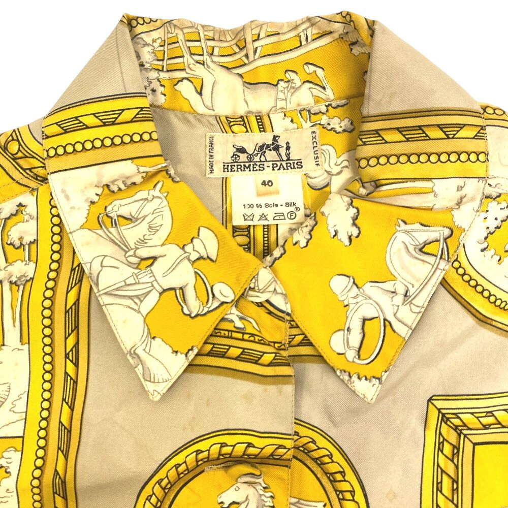 エルメス HERMES 長袖Ｔシャツ 馬車柄 ベージュ エルメス HERMES 長袖Tシャツ 馬車柄 ベージュ