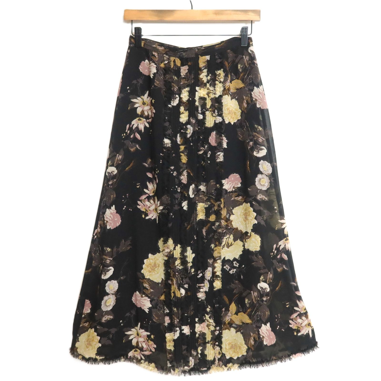 インゲボルグ☆シフォンスカート 黒系 サイズS 切りっぱなしフリル