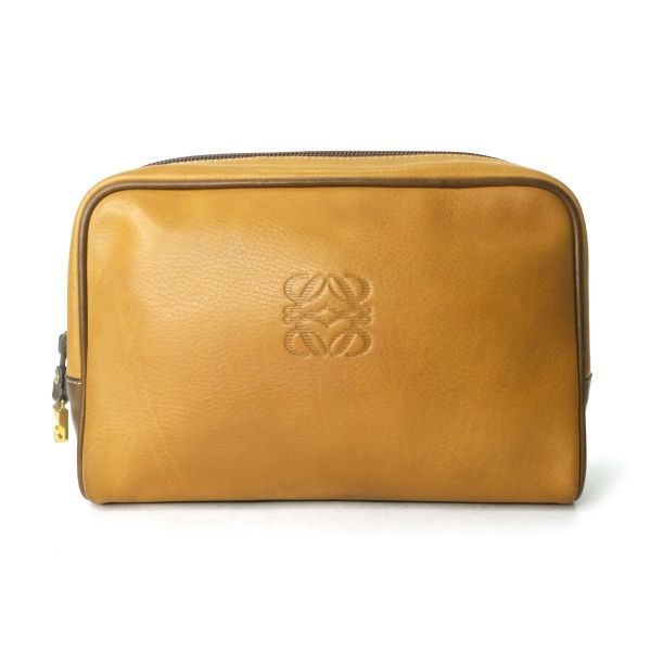 【極美品】LOEWE ロエベ　アナグラムロゴ レザークラッチバッグ　ヴィンテージ 極美品】LOEWE ロエベ アナグラムロゴ レザークラッチバッグ