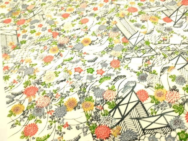 平和屋着物▽上質な小紋 単衣 型染 吉祥花文 正絹 逸品 DAAS0104az