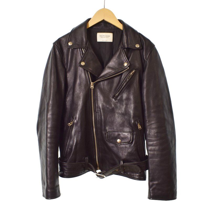 ビューティフルピープル beautiful people 17年製 VINTAGE LEATHER RIDERS JACKET ヴィンテージ シープレザー  ダブル ライダースジャケット 180 黒 ブラック 1735402811 - メルカリ