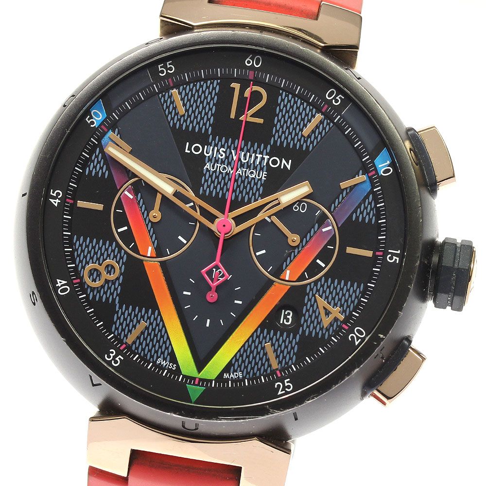 ルイ・ヴィトン LOUIS VUITTON QA129 ダミエ コバルト Vレインボー クロノグラフ 渋谷限定 自動巻き メンズ箱付き_805872