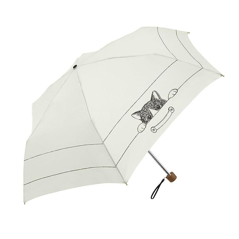 折りたたみ傘 晴雨兼用 日傘 遮光 UVカット 遮熱 親骨50cm 猫 傘 黒コーティング 猫柄 かくれんぼCAT ki-180 (オフホワイト) 1