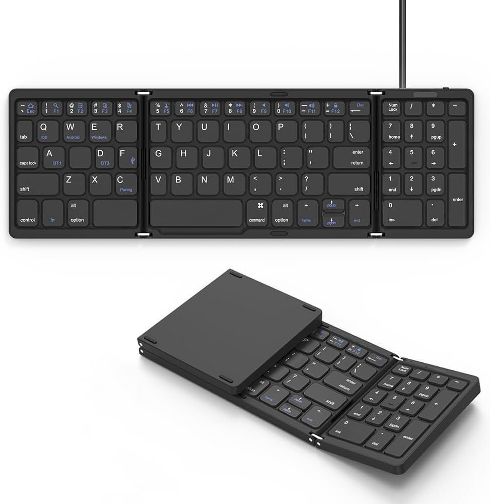 【特価セール】テンキー付き bluetooth キーボード キーボード 英語配列 3台デバイス使用 WindowsMaciOSAndroid対応 有線 静音 ミニ ipadiphone 小型 薄型 コンパクト 折り畳み式 キーボード タブレット 