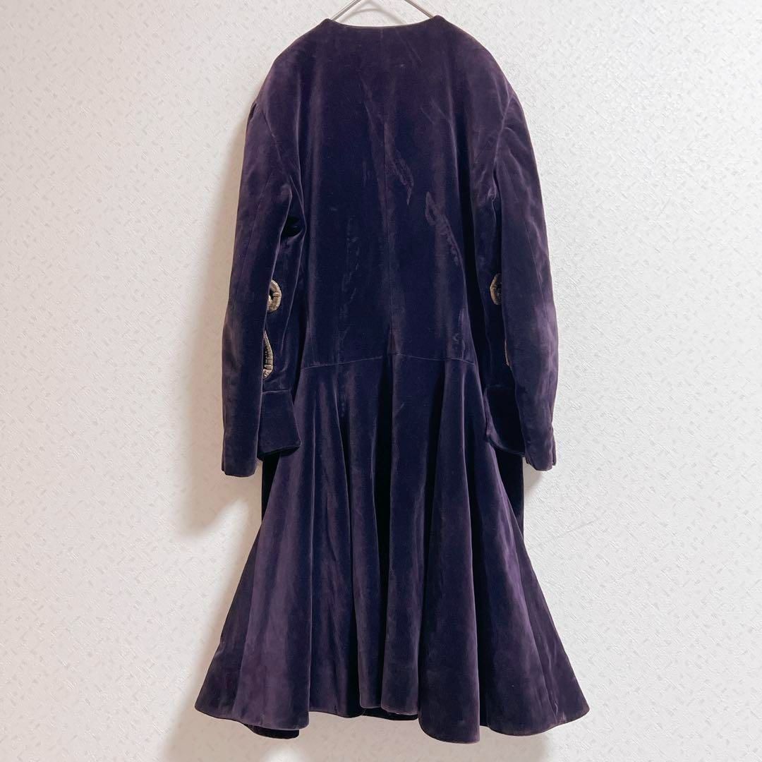 CELINE セリーヌ ベルベットコート ロング ノー 装飾 刺繍 ヴィンテージ パープル ベロア フランス製 40