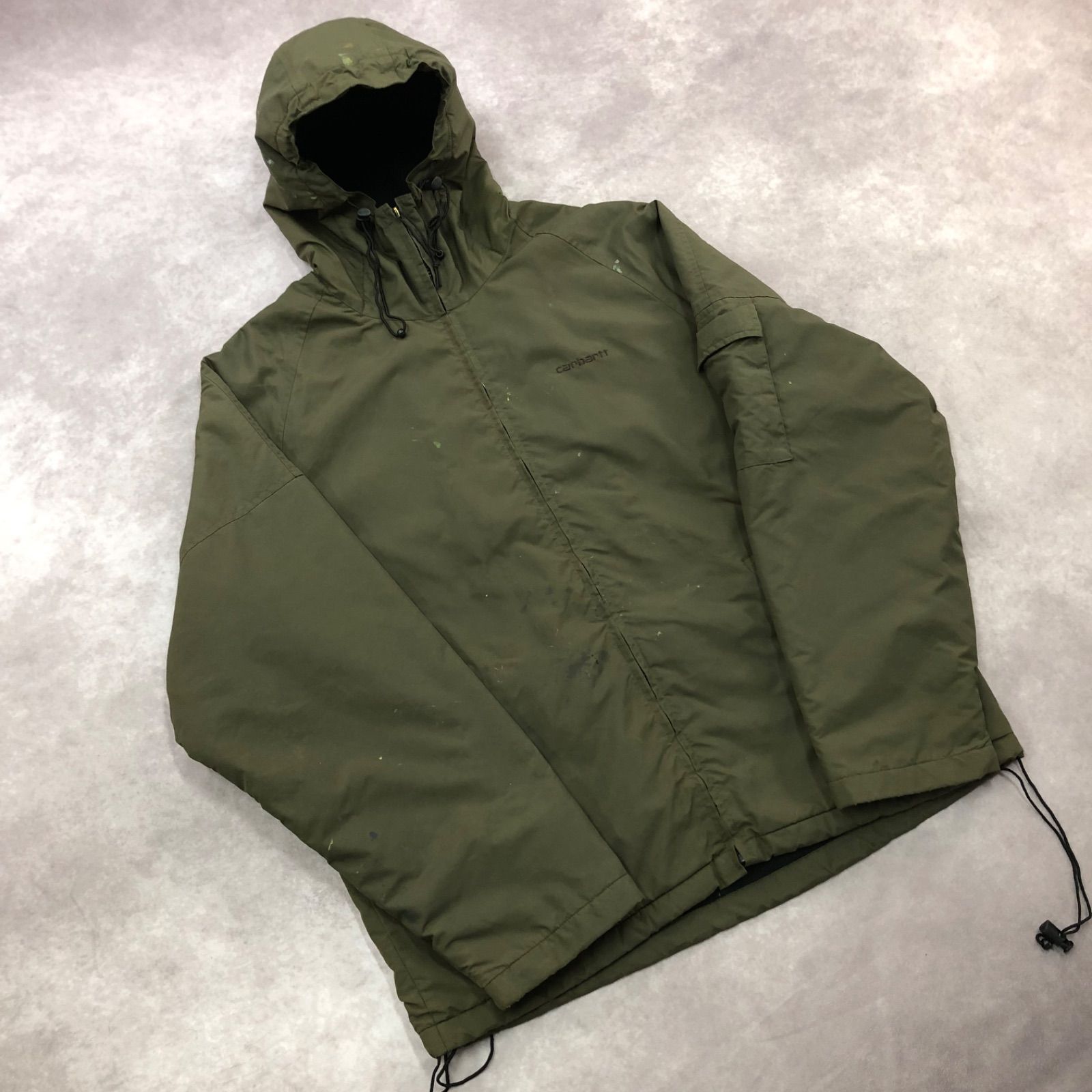 カーハート　ワークジャケット　ブルゾン　ナイロングリーン裏地起毛　XL相当 Carhartt カーハート ナイロンジャケット フード付き ワークウェア