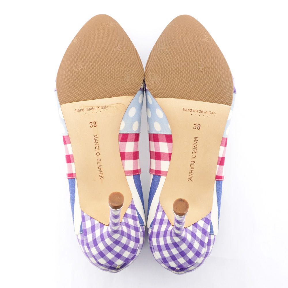 名東】マノロ ブラニク ハンギシヒール チェック サイズ38 マルチ