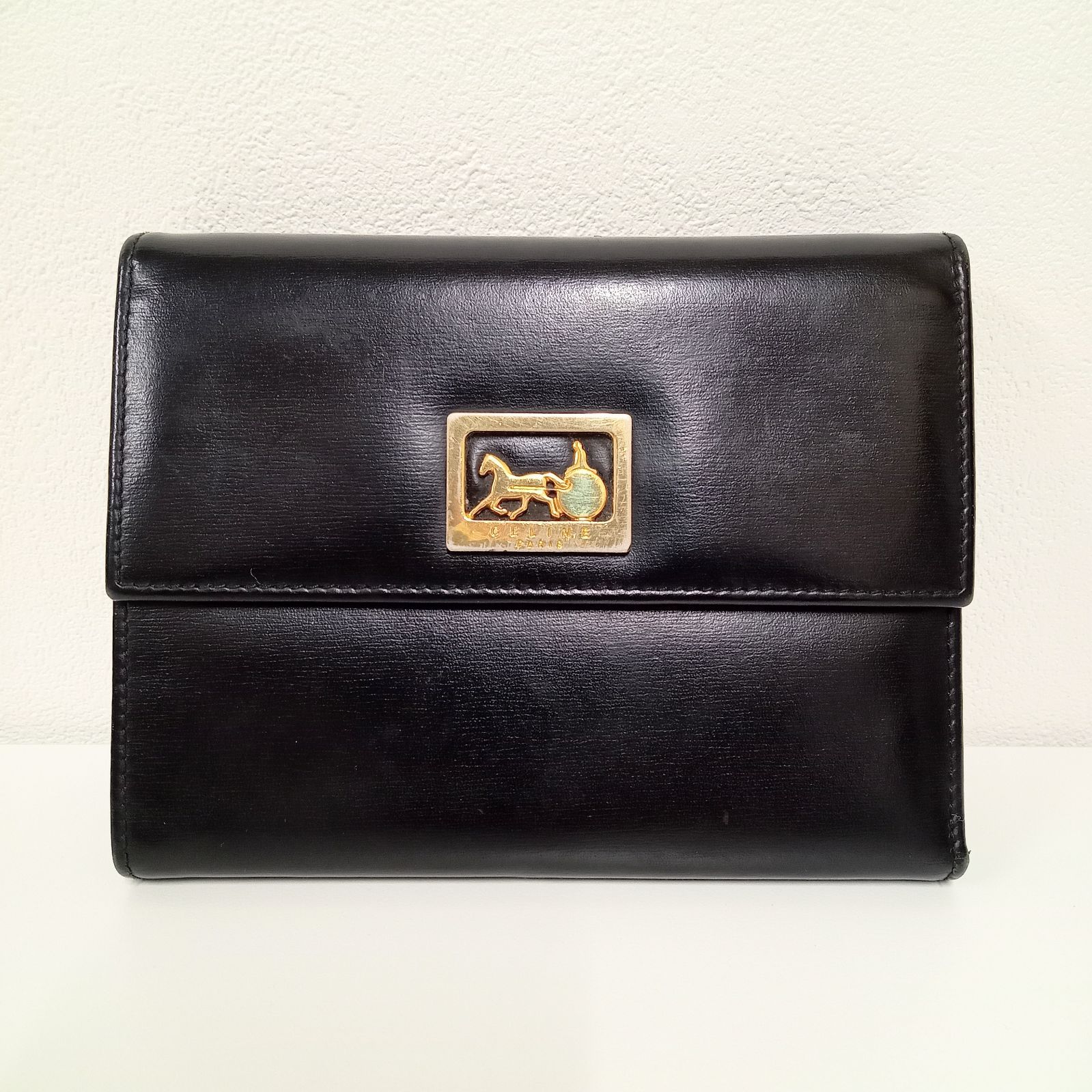 小物 CELINE セリーヌ 馬車金具 折り財布 ブラック がま口 ヴィンテージ