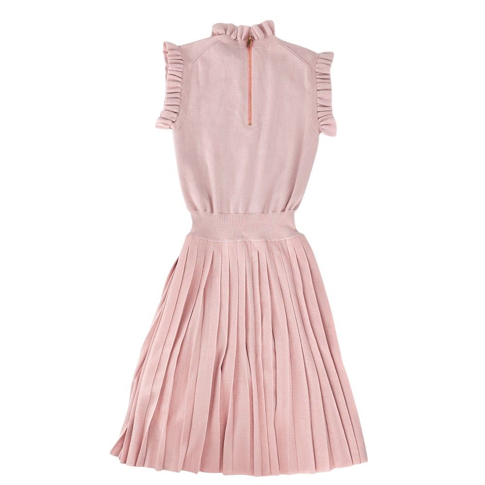 ルイヴィトン ワンピース レディース ノースリーブニットワンピース アパレル ドレスワンピース プリーツ フリル 服 LOUIS VUITTON XS ピンク ゴールド金具 ウール ポリエステル ナイロン ポリウレタン 夏 品