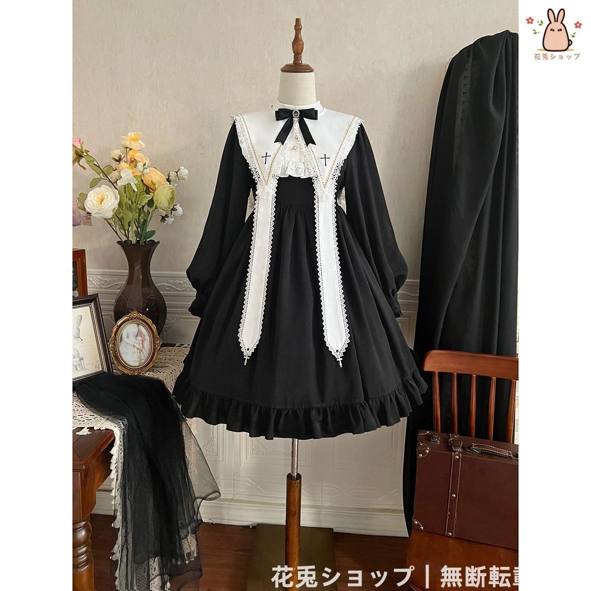 メイドカフェ用のロリータコスプレ ゴスロリ風ワンピース