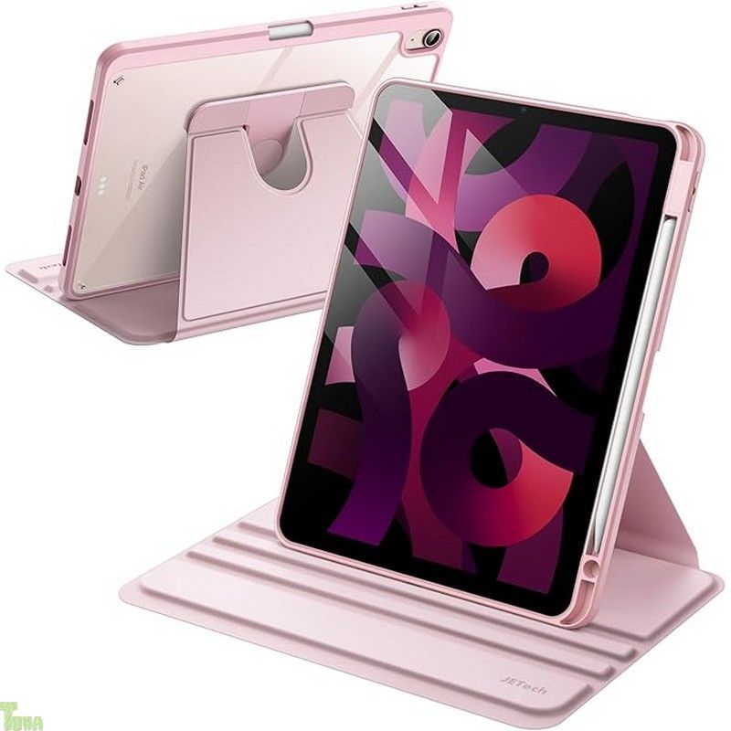 ピンク JEDirect 回転ケース iPad Air 11インチ M3/M2 (2025/2024)、iPad Air 5/4用 (2022/2020、第5/4世代、10.9インチ) Pencilホルダー付き 360回転保護 スタンドカバー ク