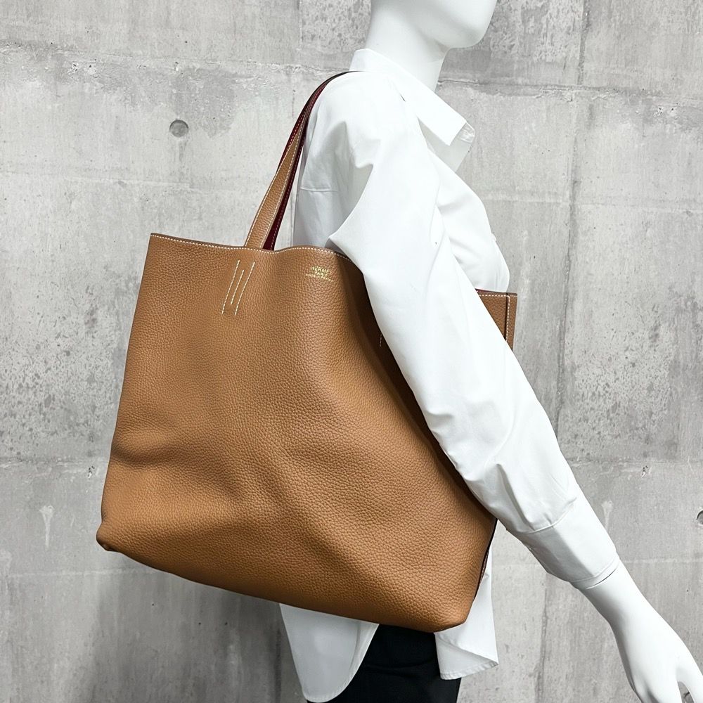 エルメス トートバッグ レディース ドゥブルセンス 45 Double Sens リバーシブル ハンドバッグ 鞄 かばん HERMES Z刻印  トリヨンクレマンス ブラウン 茶 レッド 赤 シルバー金具 美品【中古品】