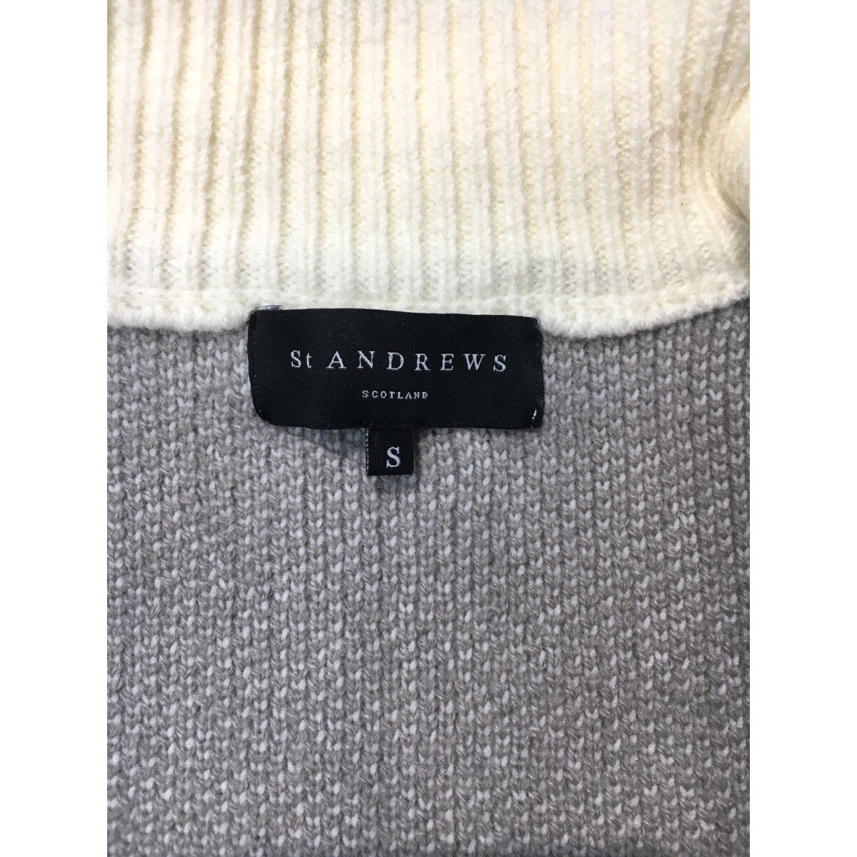 St.Andrews - coco 中古 セントアンドリュース StANDREWS レディース ニットアウター S 白×グレー ロゴ総柄 ダブルジップ 中古 レディース セントアンドリュース StANDREWS ニット