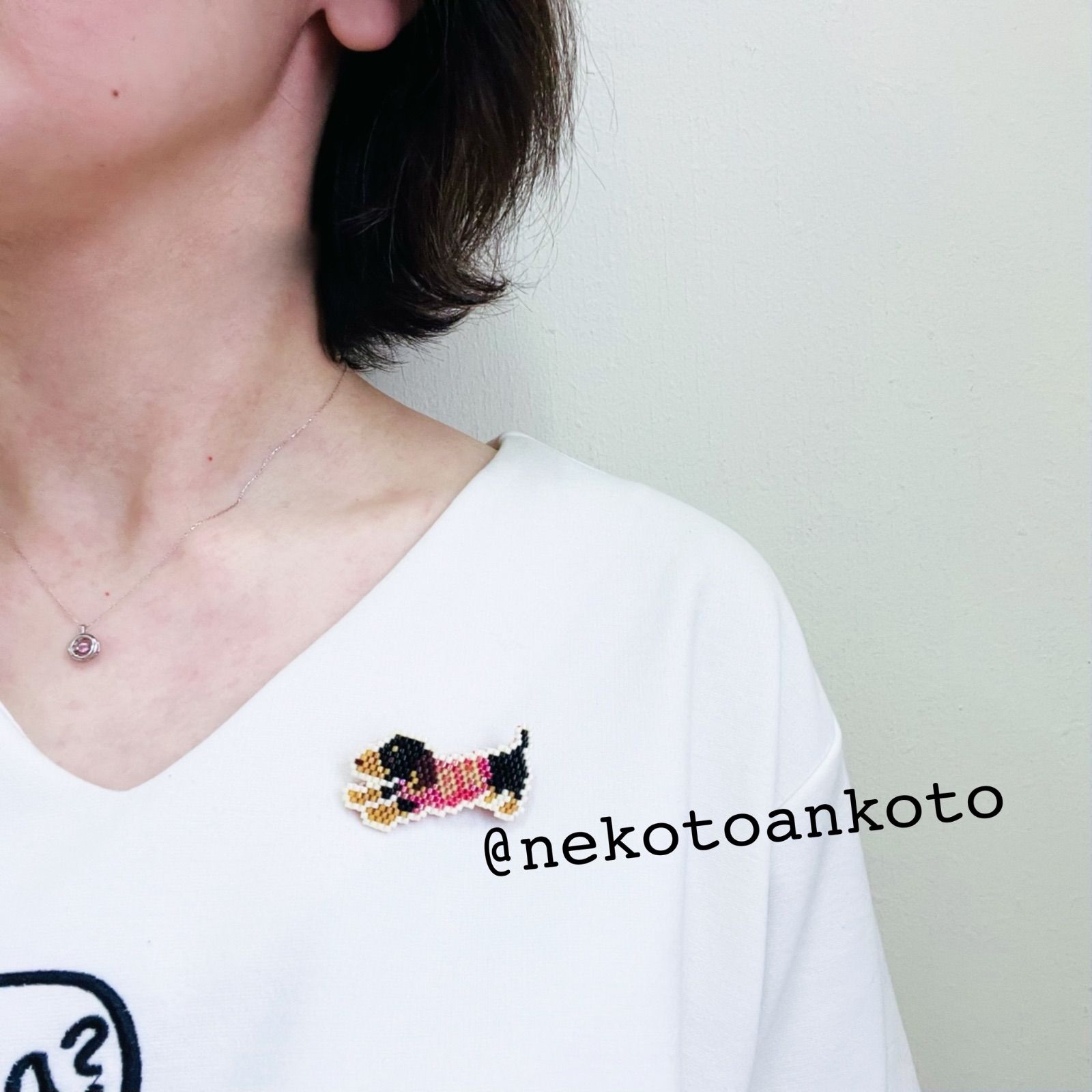 遊ぼうよ！なダックスのブローチ・ブラックタン(ピンク)