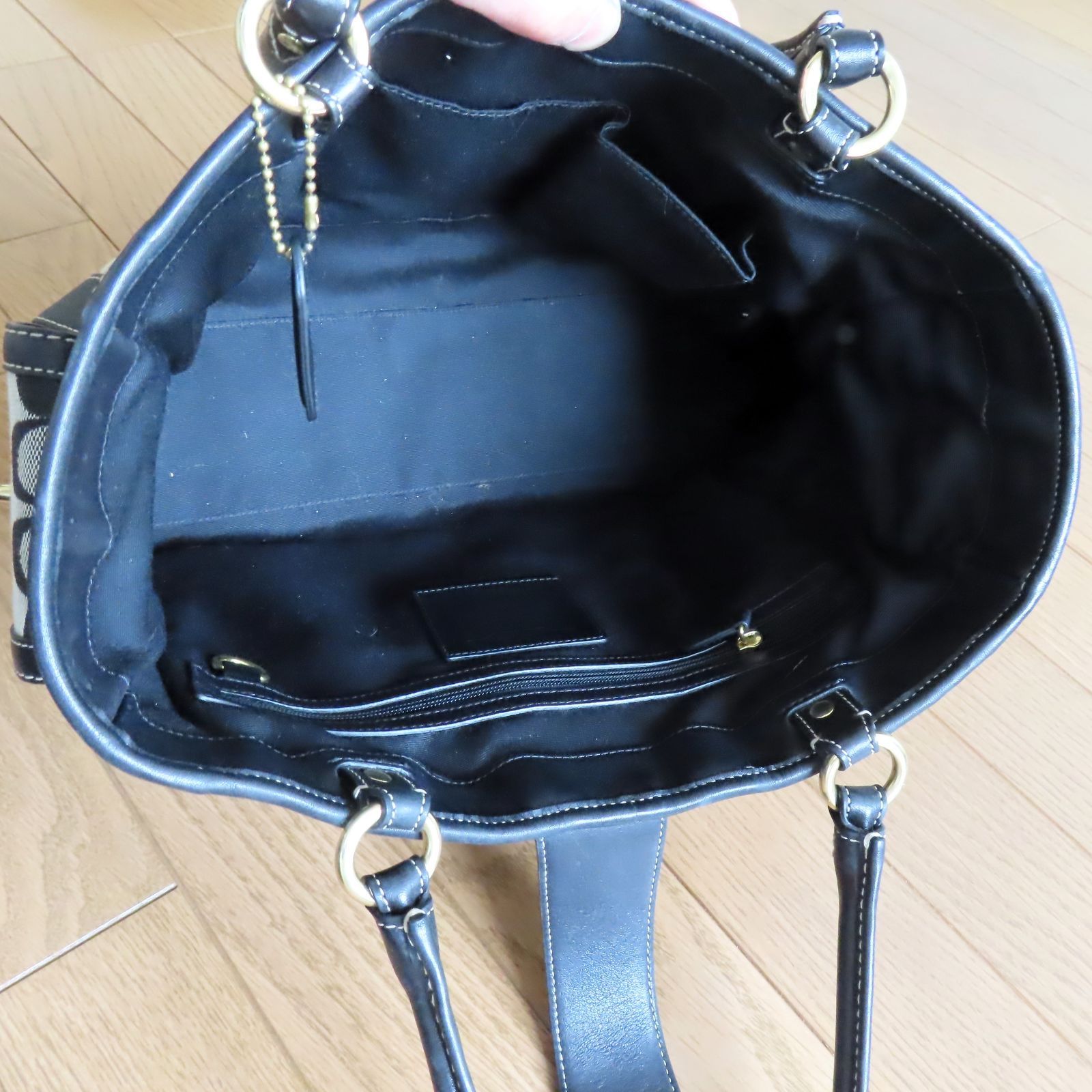 美品 COACH コーチ ハンドバッグ ネイビー系 縦×横×マチ＝25×34×10cm  