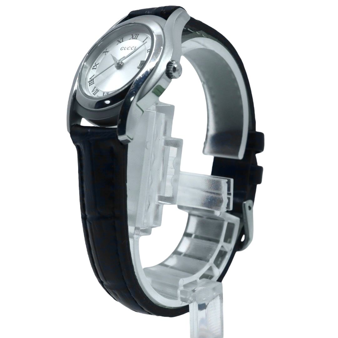 グッチ 5500L 革ベルト レザー クォーツ シルバー レディース 時計 美品 グッチ gucci レディース 腕時計 5500L シルバー デイト 【稼働