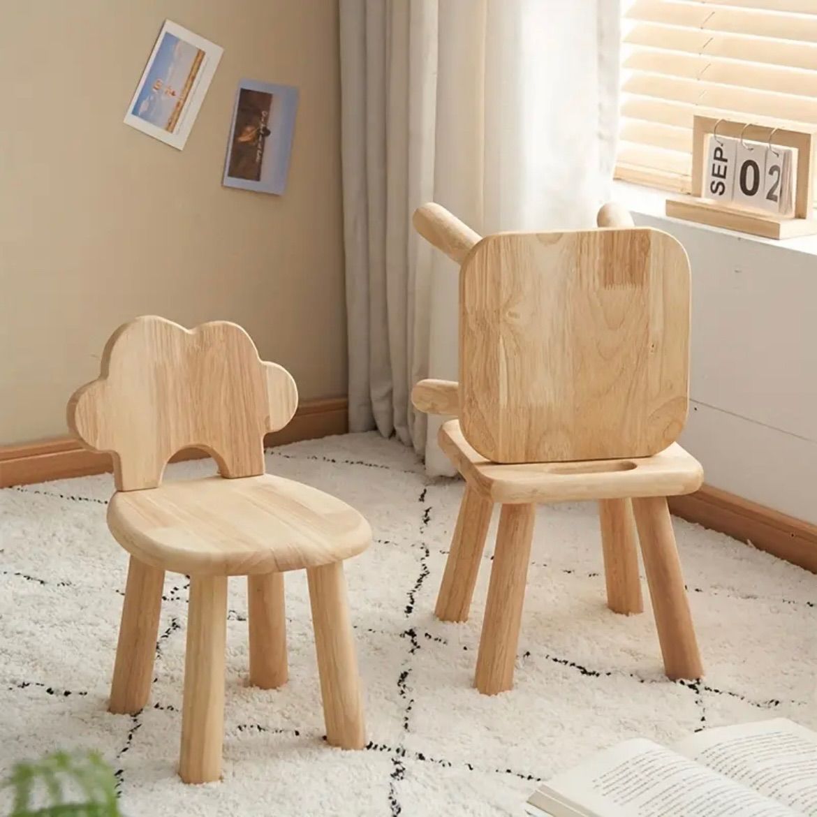 チェア 椅子 スツール クリエイティブ 木製 木製スツール リビングルーム ダイニングルーム キッズルーム 子供部屋 キッズ 子供 子供用小さい ホームソリッドウッドスツール かわいい ユニーク 個性的 雲デザイン デザイン ウッド キッズサイズ