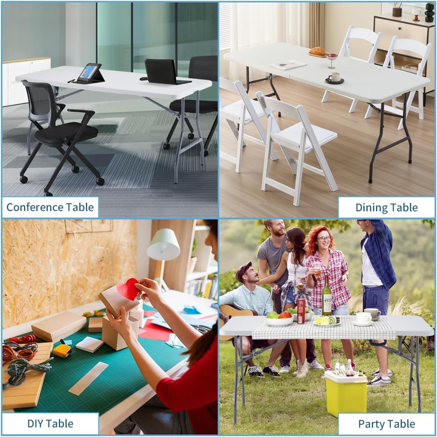 在庫 KAIHAOWIN 折りたたみテーブル 折りたたみテーブル 高い アウトドア テーブル 180cm テーブル折り畳み ダイニングテーブル 折りたたみ 軽量 ポータブル ピクニック キャンプ 屋内 屋外 ホワイト