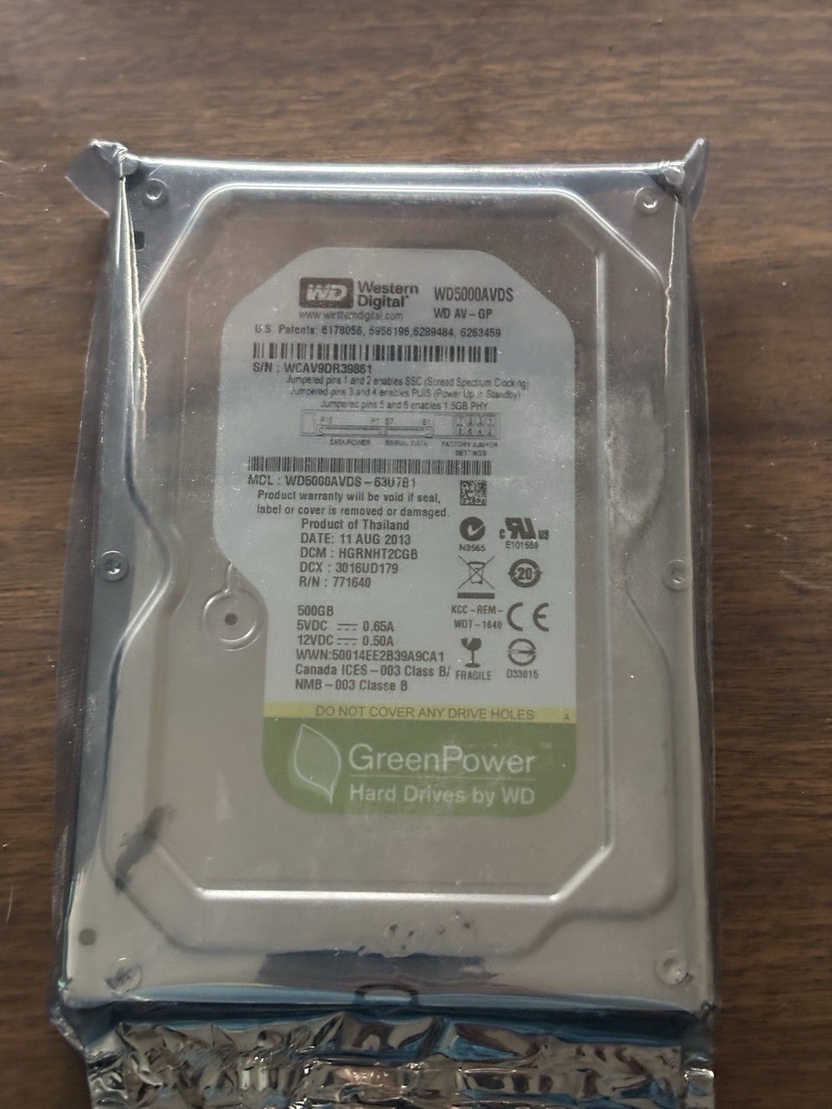 Western Digital 500 Gb hard drive.