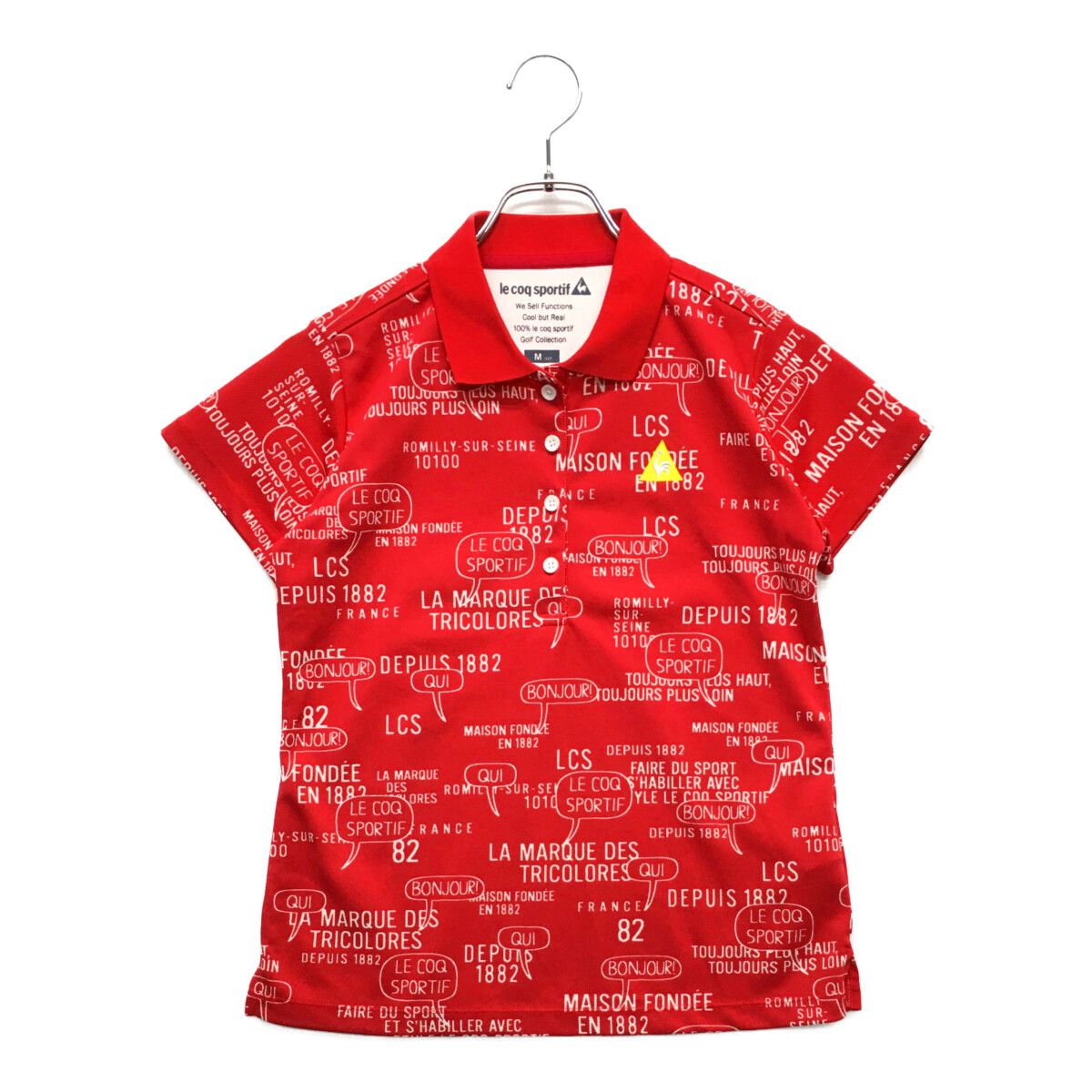 中古 レディース ルコックスポルティフ le coq sportif 半袖ポロシャツ M ピンク 総柄