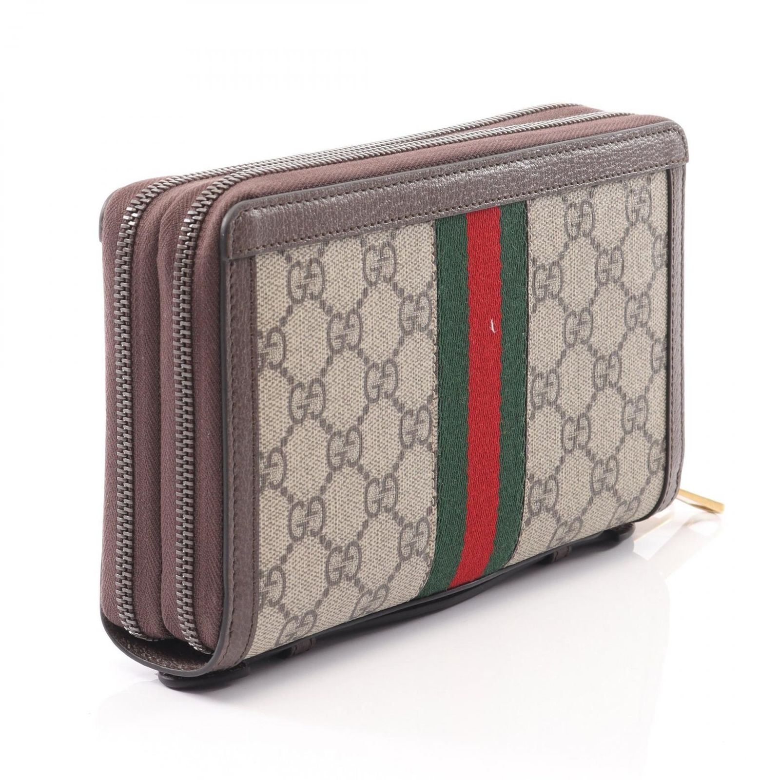 グッチ GUCCI ラウンド長財布 オフィディア トラベルケース GGスプリーム ベージュ エボニー レザー キャンバス 取っ手付 メンズ
