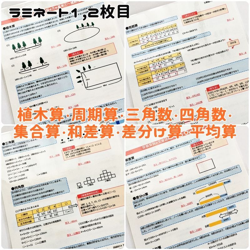 ○【011】中学受験算数 特殊算の文章題の解き方 B5ラミネート6枚