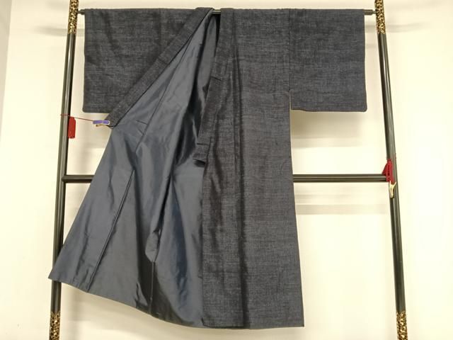 平和屋着物 男性 結城紬 アンサンブル 杢 濃藍色 正絹 np