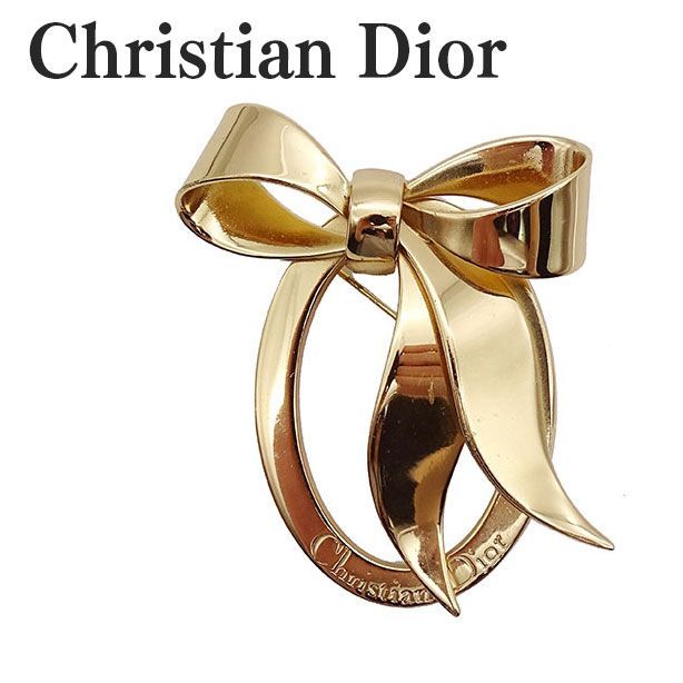 【極美品】Christian Dior リボン ブローチ ゴールド