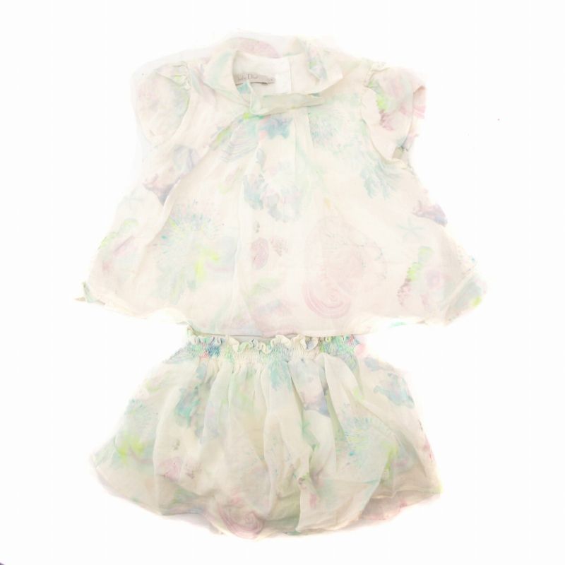ベビーディオール baby Dior セットアップ シャツ ブラウス スカート フリル ゴムウエスト 総柄 半袖 24 86cm 白 ホワイト /FT
