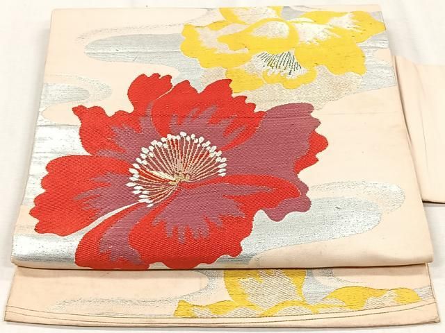 黒地に銀糸 辻が花風植物柄の袋帯 黒地に銀糸 辻が花風植物柄の袋帯