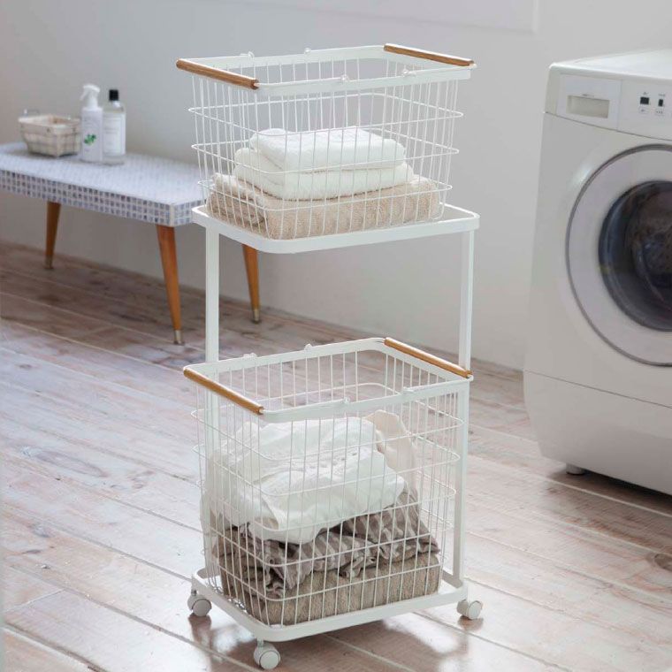 山崎実業 公式 tosca ランドリーワゴン バスケット トスカ ホワイト 3300 洗濯カゴ 洗濯物入れ タワーシリーズ