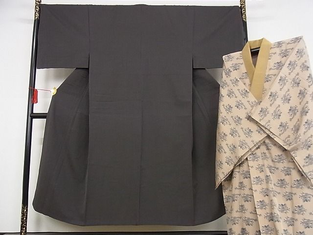 平和屋本店 上 男性 お召 長襦袢セット 色無地 檳榔子染 正絹 4kk188
