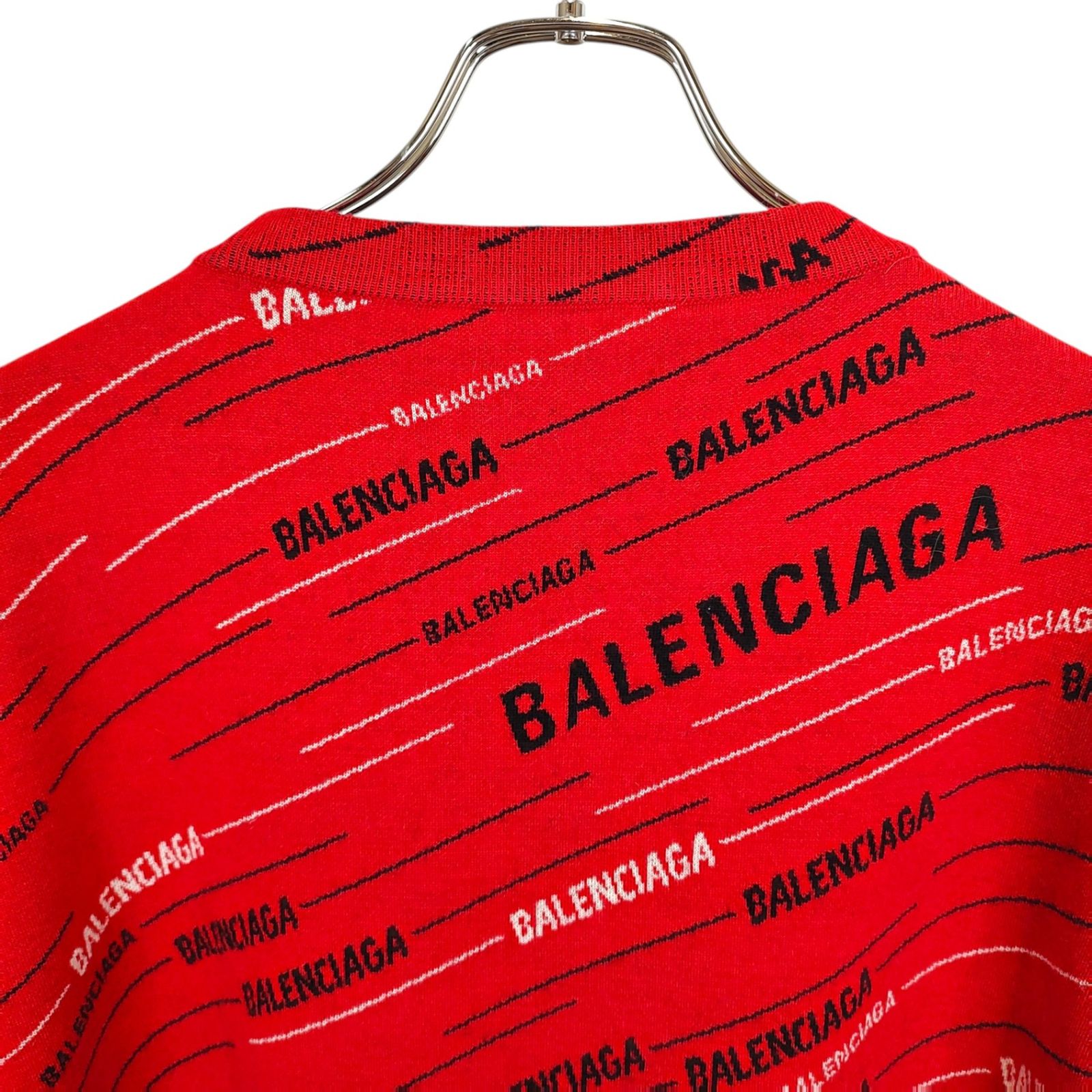BALENCIAGA バレンシアガ ロゴ 総柄 ニット セーター M レッド