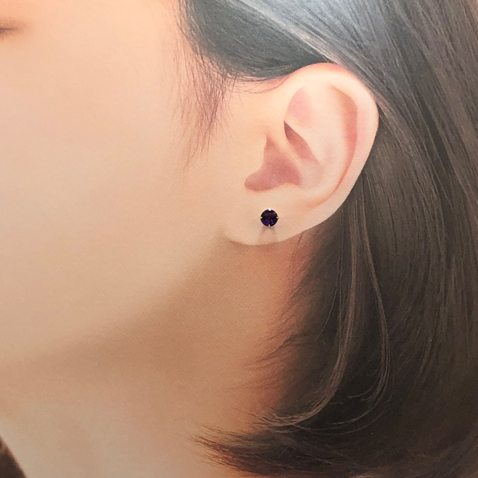 新品 K18 18金 18k 18キン 5mm 天然石アメジスト スタッドピアス 