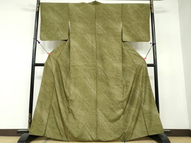 平和屋着物●上質な小紋 紬地 枝葉文 正絹 DAAW5991ud