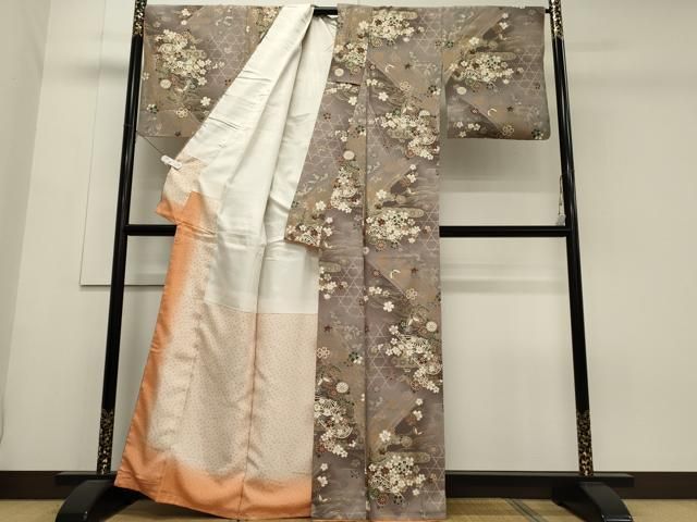 平和屋着物▽上質な小紋　単衣　雪輪草花地紋　暈し染め　正絹　逸品　CAAT0784dy 平和屋着物▽上質な小紋 単衣 雪輪草花地紋 暈し染め 正絹