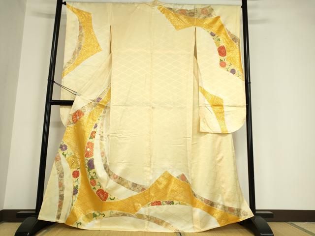 平和屋着物▽豪華振袖 単衣 駒刺繍 短冊花文 金彩 正絹 逸品