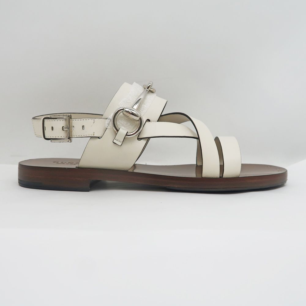 名東 グッチ サンダル ビット ホワイト ダークブラウン サイズ37 1 2 レディース アパレル 女 靴