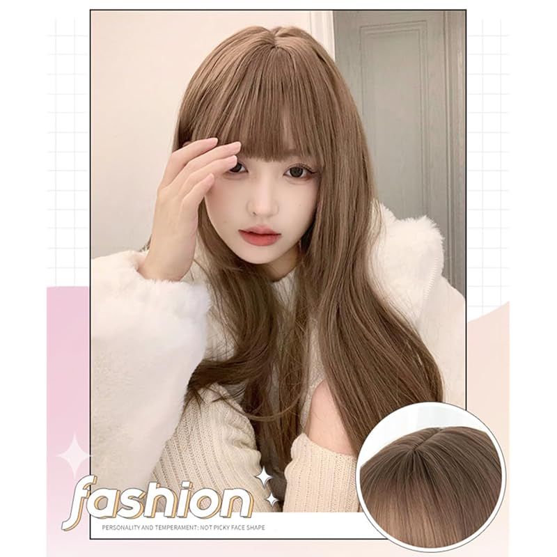 Sizuuenn 女性用 ロングヘア ロングストレートヘア ぱっつん前髪