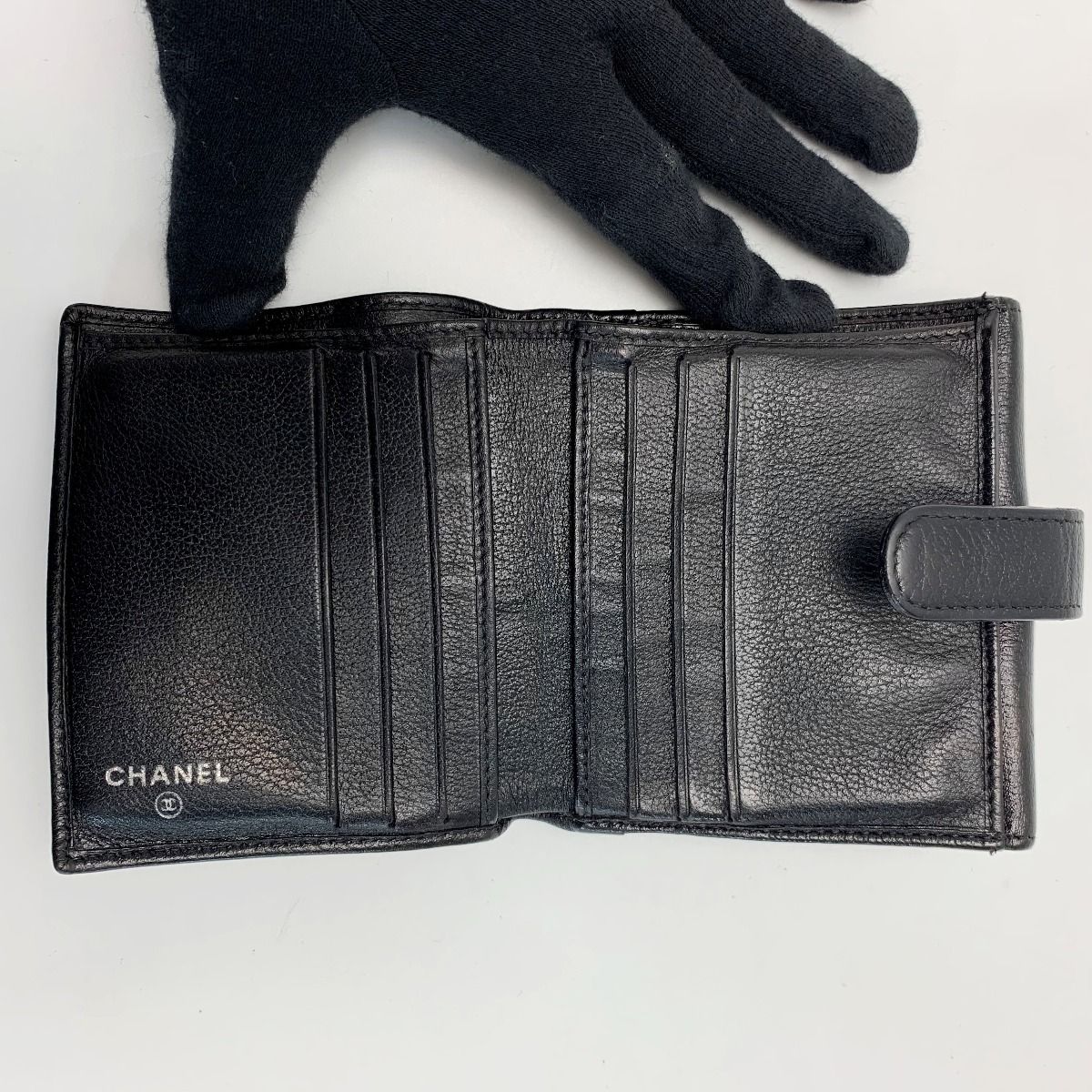 CHANEL シャネル レザー カメリア 09EK411 ブラック 2つ折り財布