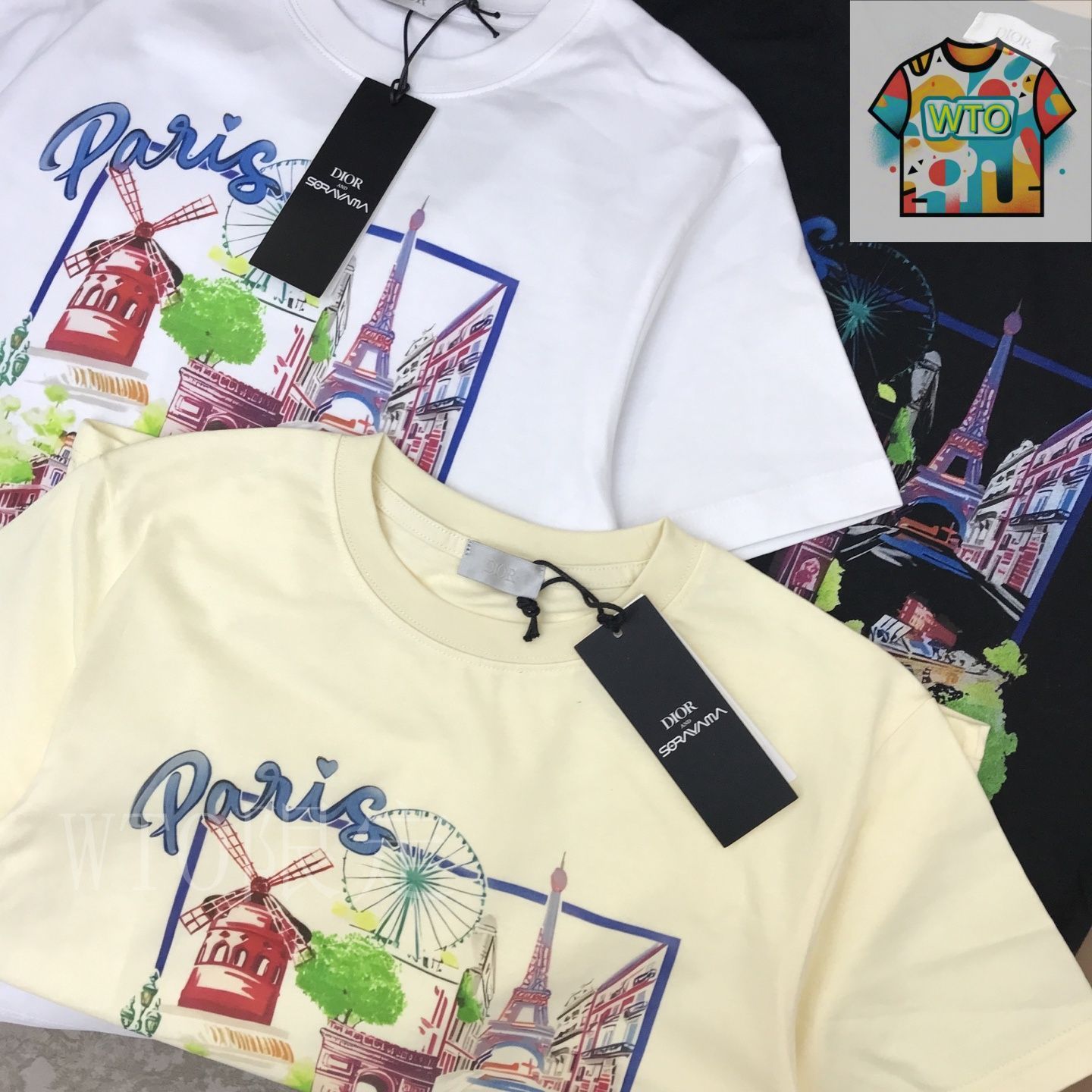 【新品未使用】Dior Butterfly Tシャツ 今日特価】Dior 建築風観覧車絵画柄 丸首ショートスリーブ T