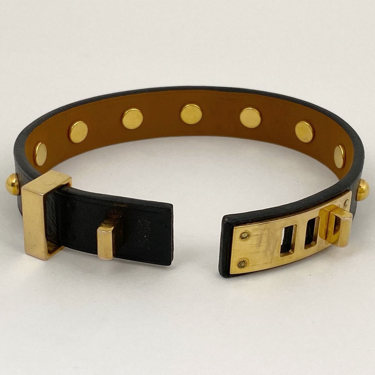 エルメス HERMES アスドゥクール ブレスレット バングル 腕輪 ブレスレット GP レザー ゴールド ブラック レディース