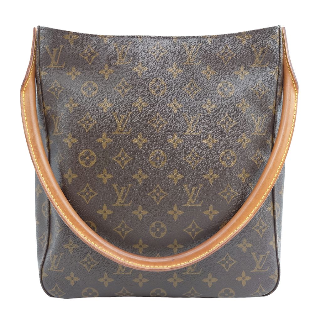 ルイヴィトン Louis Vuitton LV ルーピングGM モノグラム トートバッグ ショルダー 肩掛け シンプル おしゃれ ブラウン ゴールド レザー M51145 レディース B品 当店通常価格69800円
