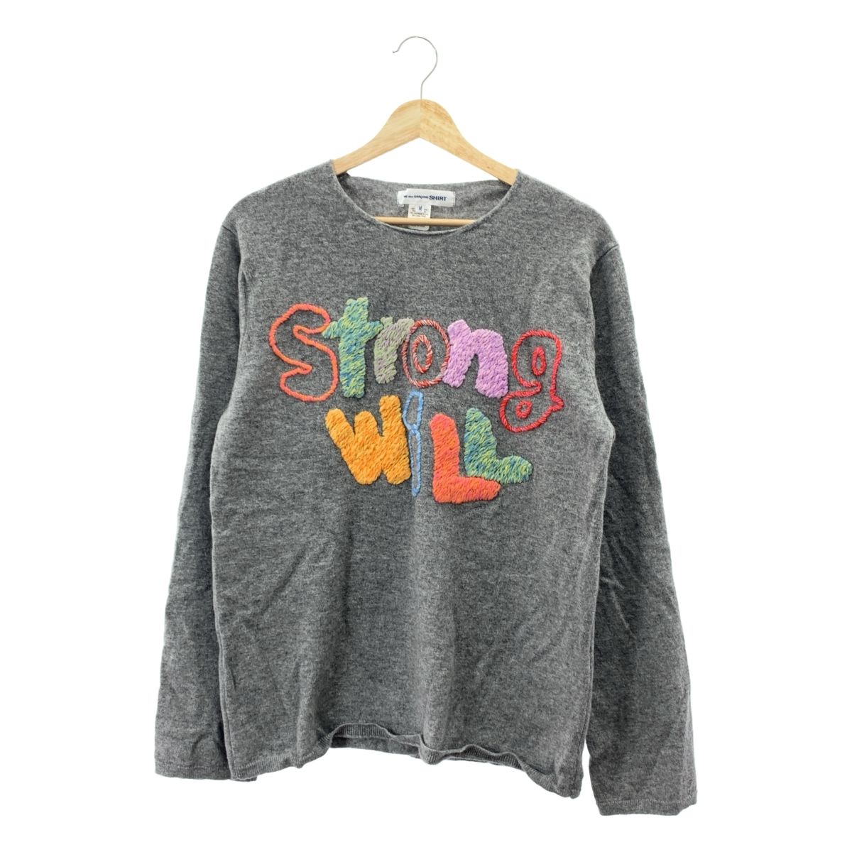 COMME des GARCONS SHIRT コムデギャルソンシャツ 2025AW wool jersey gauge12 STRONG WILL embroidery ニット M グレー メンズ