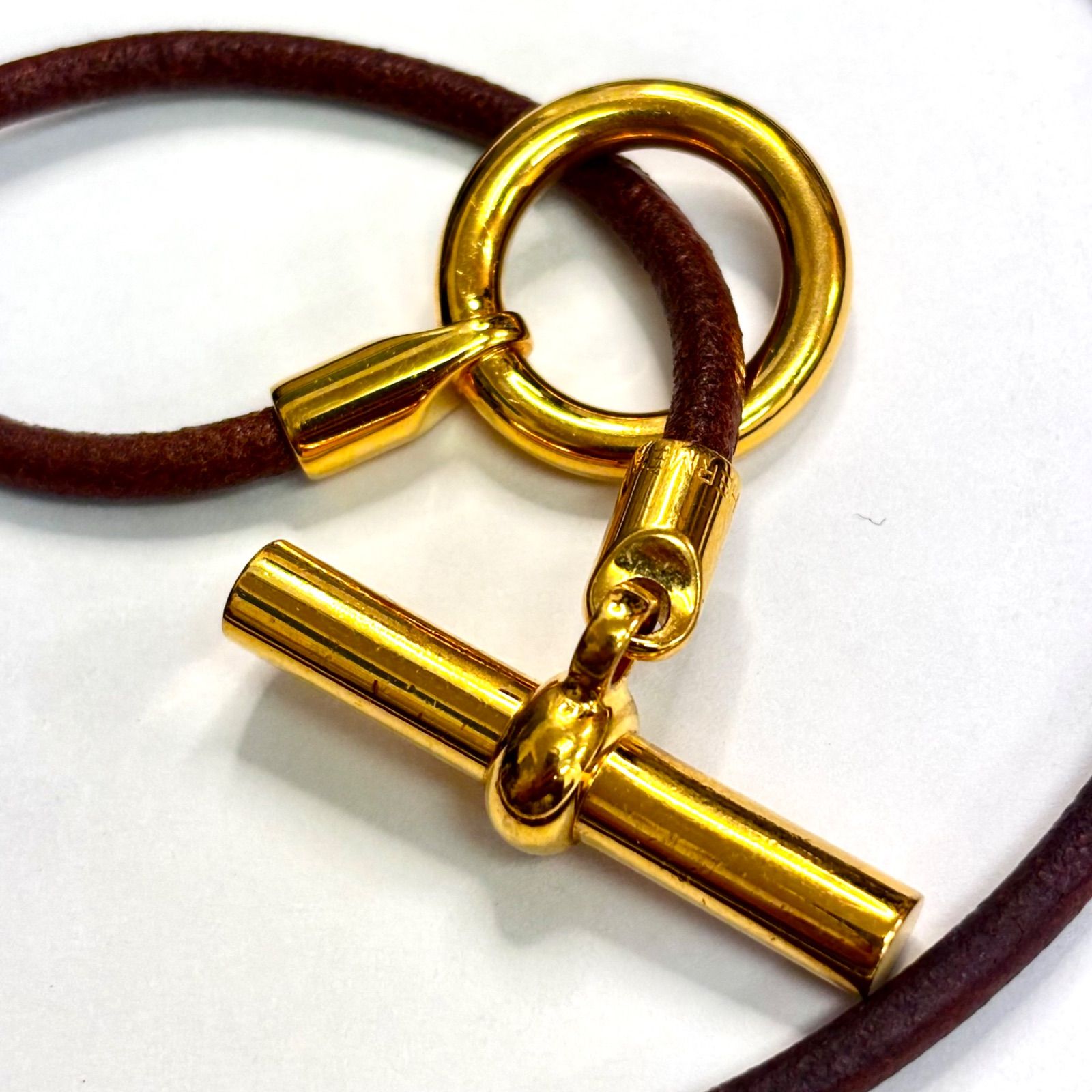 美品⭐️HERMÈS エルメス】 レザーコードブレスレット トグル式
