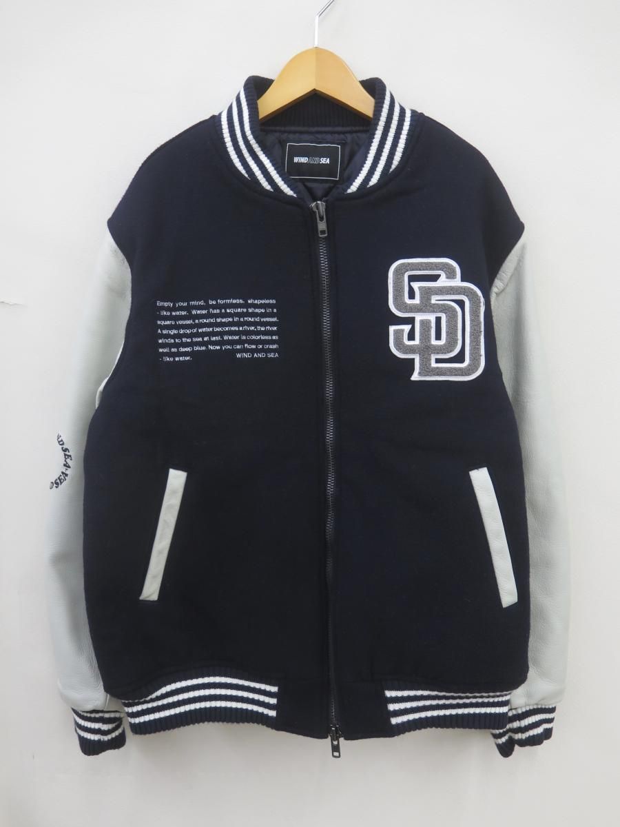 WIND AND SEA×San Diego Padres ウィンダンシー|サンディエゴパドレス WDS-C-MLBP-23-AP-Q2-01 袖レザー スタジャン L