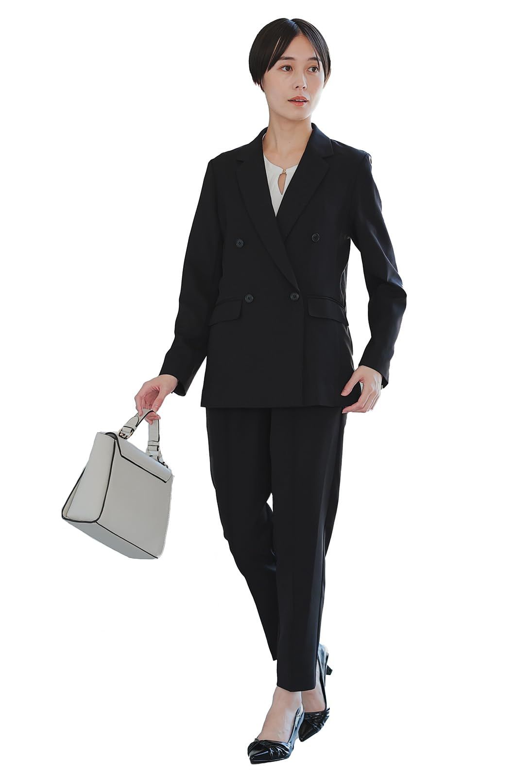 [MORE AUNI] パンツスーツ レディース セットアップ フォーマル 卒業式 入学式 セレモニー スーツ パンツ ジャケット ダブル 124601 (BLK M) [ブラック / 124601] [M]