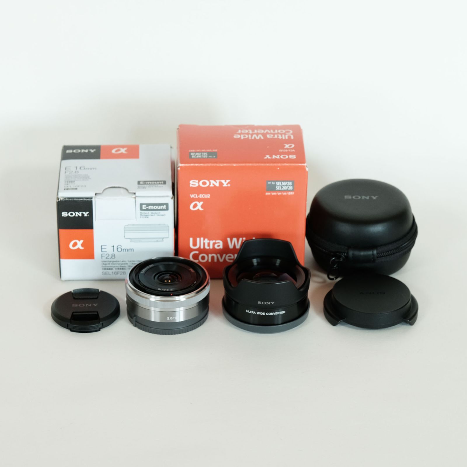 [美品] SONY E 16mm F2.8 SEL16F28 + SONY Ultra Wide Converter（VCL-ECU2）セット /  ソニーEマウント / APS-C