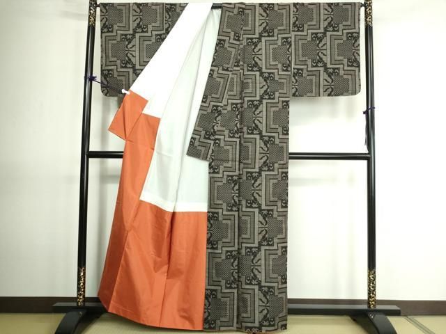 平和屋着物□本場大島紬 7マルキ 幾何学文様 正絹 逸品 DAAR7295we  