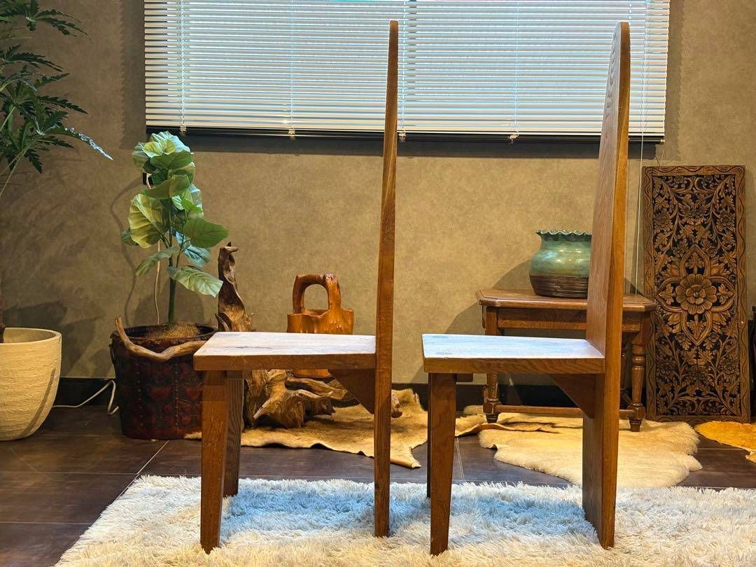 希少　レトロ　無垢材　ヴィンテージ　カフェ　店舗什器　ハイバックチェア　ユニーク ① 希少 レトロ 無垢材 ヴィンテージ カフェ 店舗什器